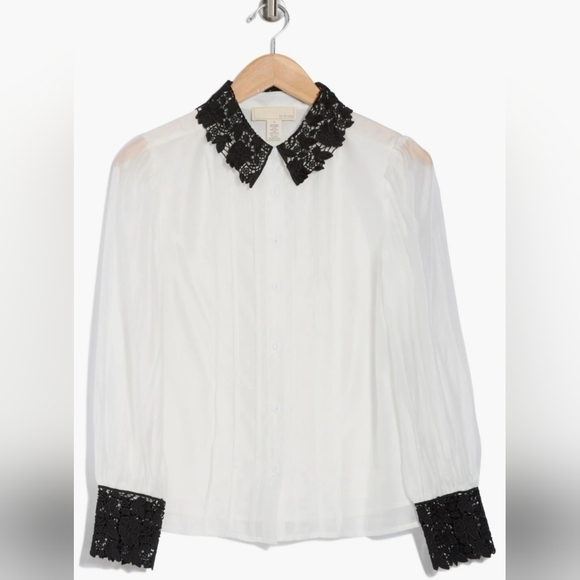By Design Tops - By Design Jaycee Lace Collar Button-Up Blouse Women L**